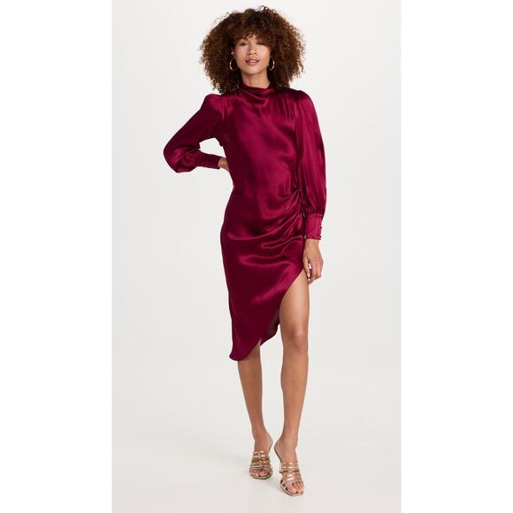 Amanda Uprichard Elvira Long Sleeve Silk Dress - XS - Syrah